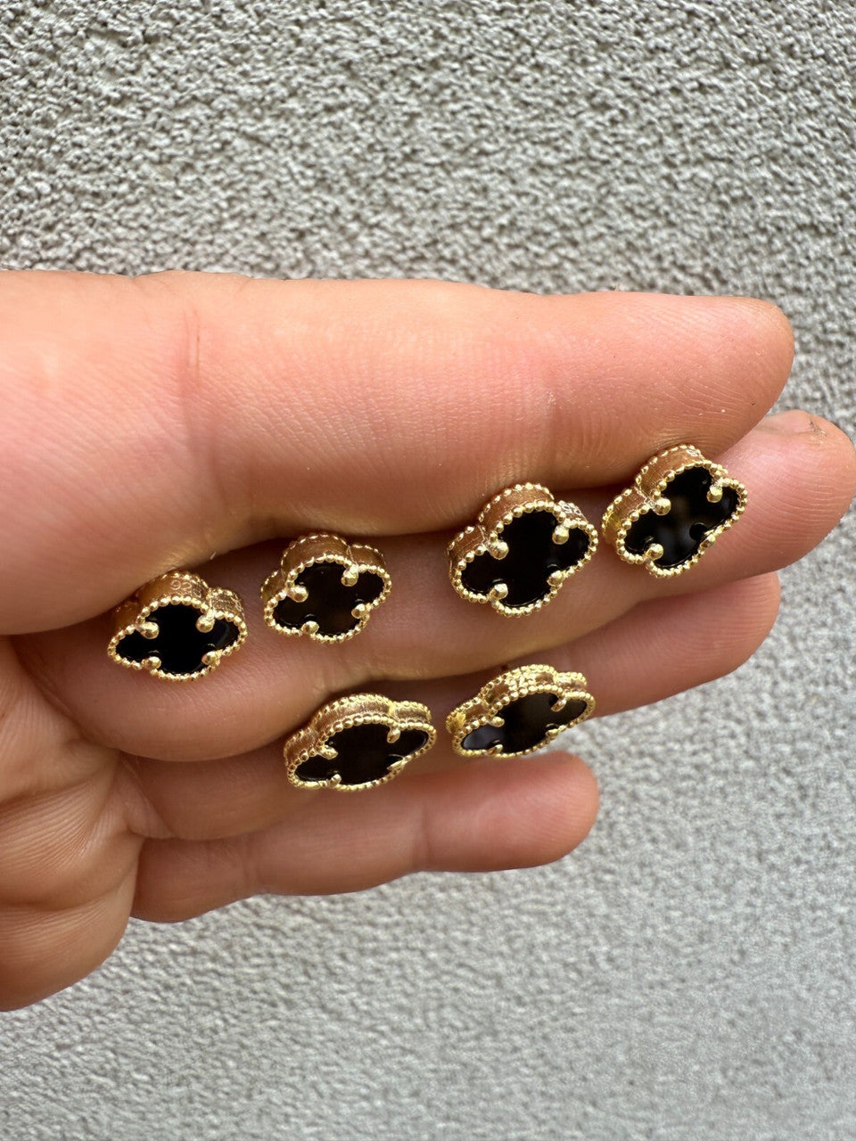 Black Onyx Clover Earrings - 14k Gold Vermeil 925 Silver - 8mm-12mm