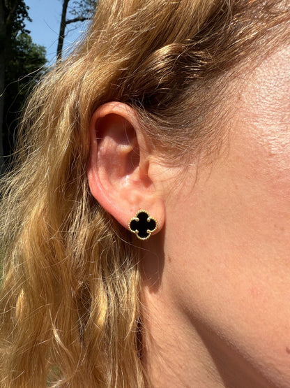 Black Onyx Clover Earrings - 14k Gold Vermeil 925 Silver - 8mm-12mm