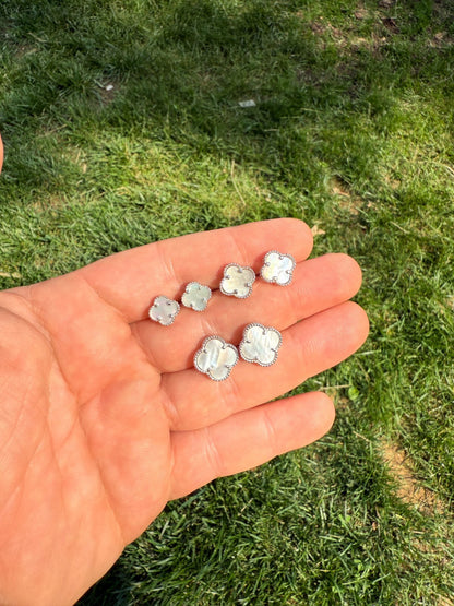 Mother Of Pearl Clover Earrings - 925 Silver - 8mm-12mm