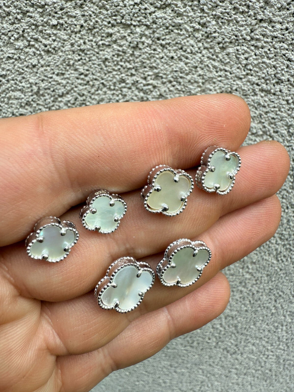 Mother Of Pearl Clover Earrings - 925 Silver - 8mm-12mm