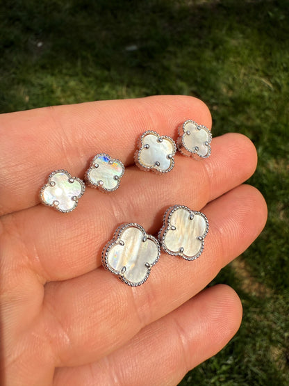 Mother Of Pearl Clover Earrings - 925 Silver - 8mm-12mm
