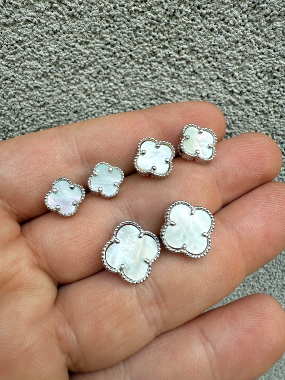 Mother Of Pearl Clover Earrings - 925 Silver - 8mm-12mm