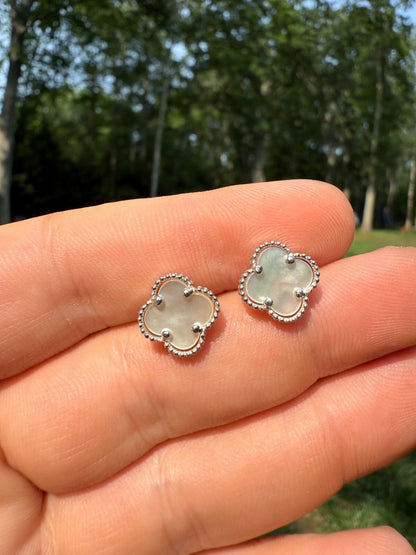 Mother Of Pearl Clover Earrings - 925 Silver - 8mm-12mm