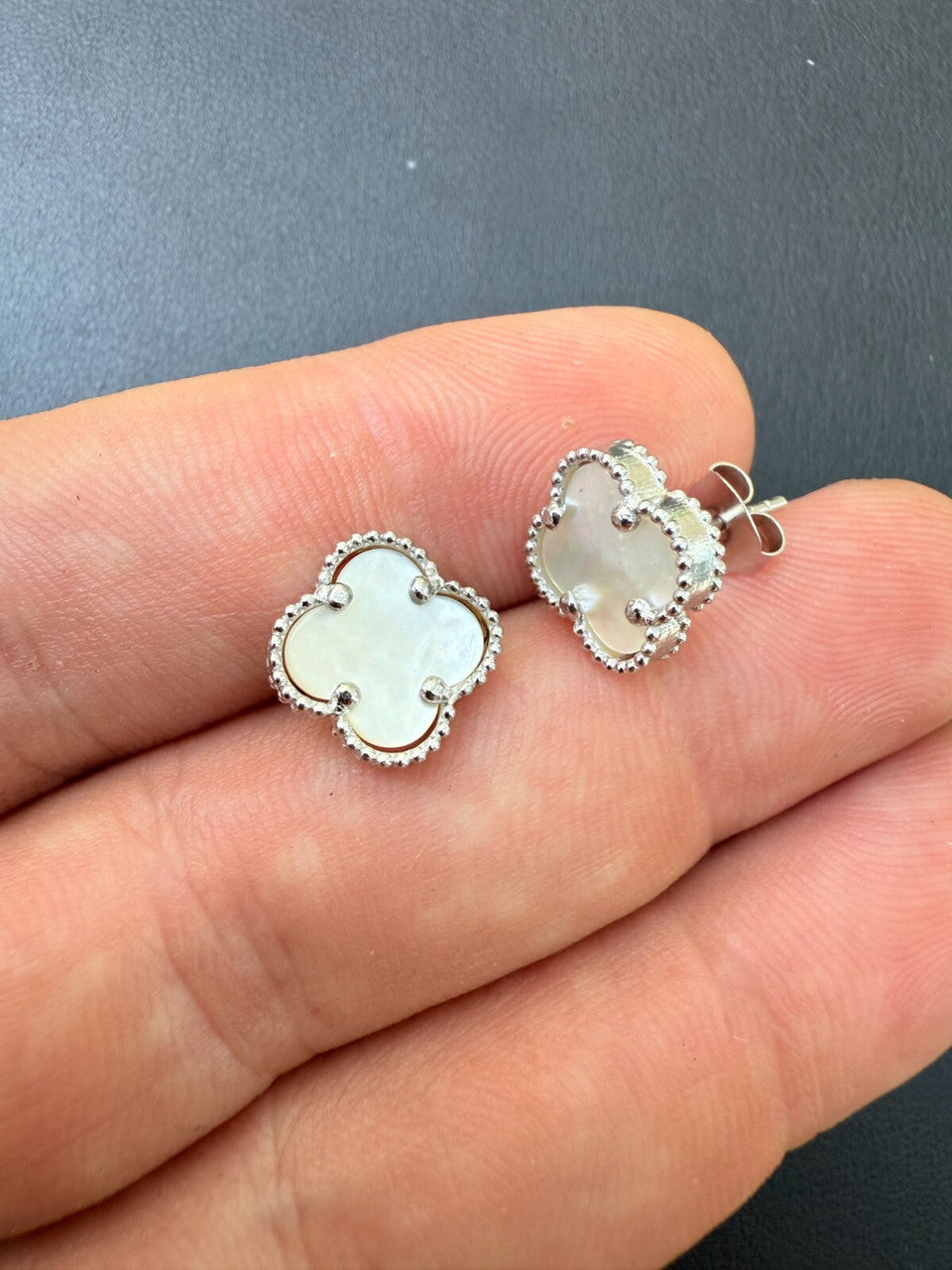 Mother Of Pearl Clover Earrings - 925 Silver - 8mm-12mm