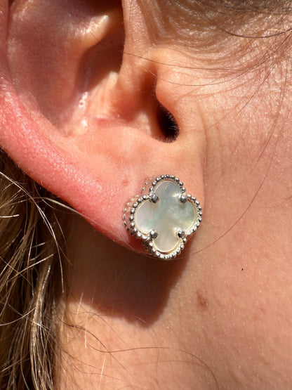 Mother Of Pearl Clover Earrings - 925 Silver - 8mm-12mm