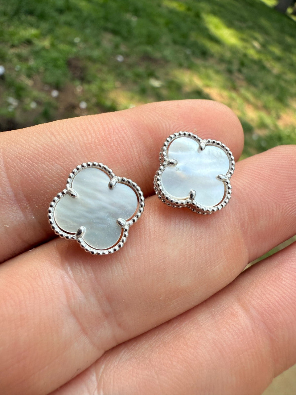 Mother Of Pearl Clover Earrings - 925 Silver - 8mm-12mm