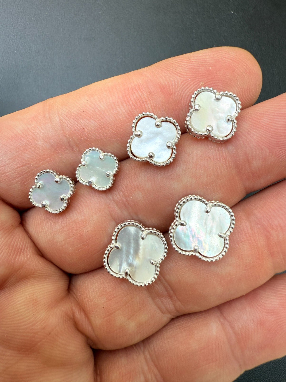 Mother Of Pearl Clover Earrings - 925 Silver - 8mm-12mm