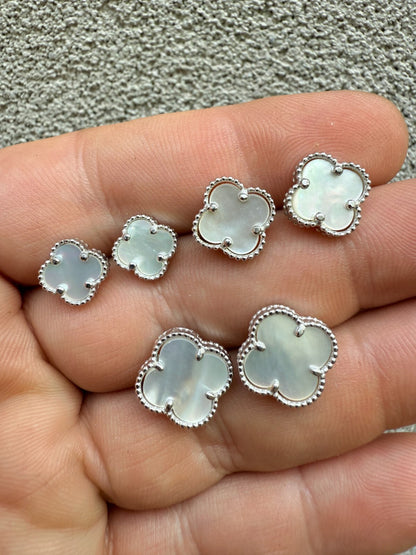 Mother Of Pearl Clover Earrings - 925 Silver - 8mm-12mm