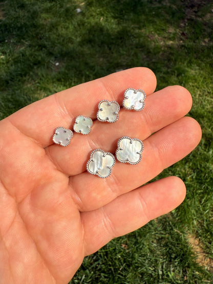 Mother Of Pearl Clover Earrings - 925 Silver - 8mm-12mm