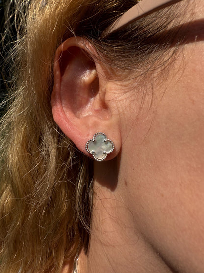 Mother Of Pearl Clover Earrings - 925 Silver - 8mm-12mm