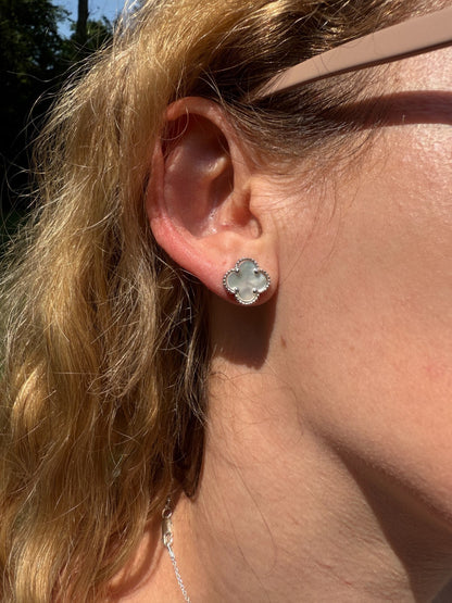 Mother Of Pearl Clover Earrings - 925 Silver - 8mm-12mm