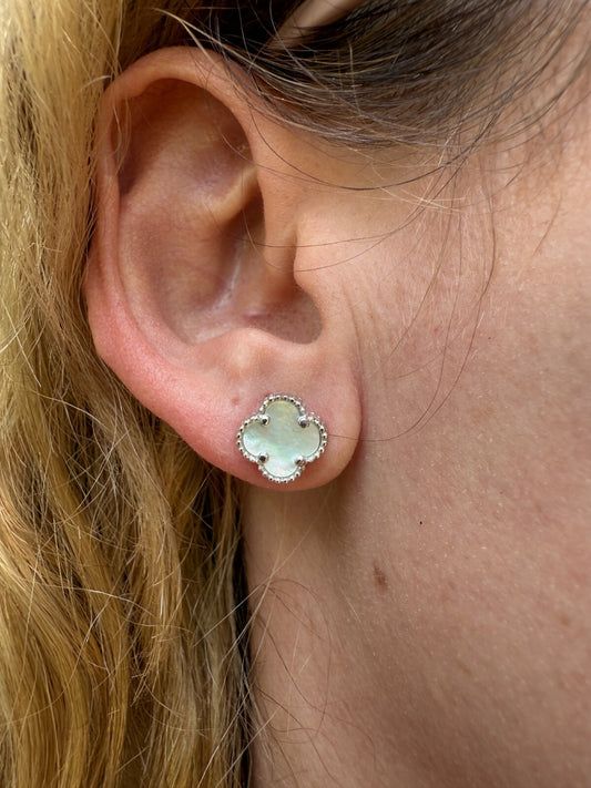 Mother Of Pearl Clover Earrings - 925 Silver - 8mm-12mm