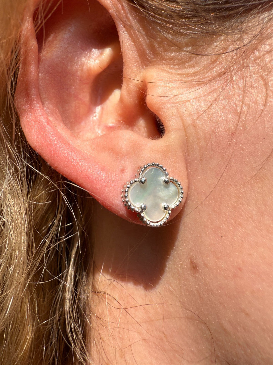 Mother Of Pearl Clover Earrings - 925 Silver - 8mm-12mm