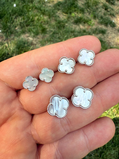 Mother Of Pearl Clover Earrings - 925 Silver - 8mm-12mm