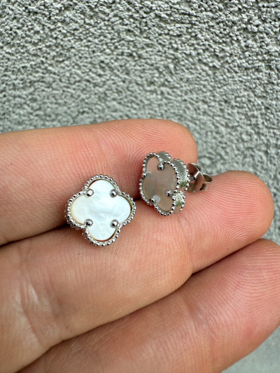 Mother Of Pearl Clover Earrings - 925 Silver - 8mm-12mm