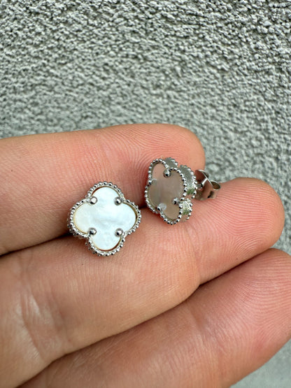 Mother Of Pearl Clover Earrings - 925 Silver - 8mm-12mm