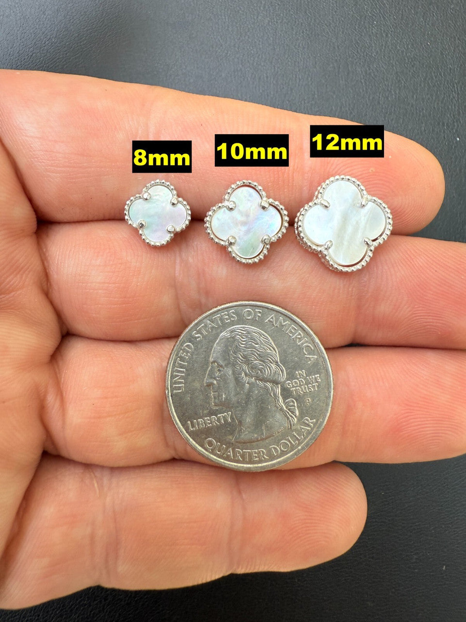 Mother Of Pearl Clover Earrings - 925 Silver - 8mm-12mm