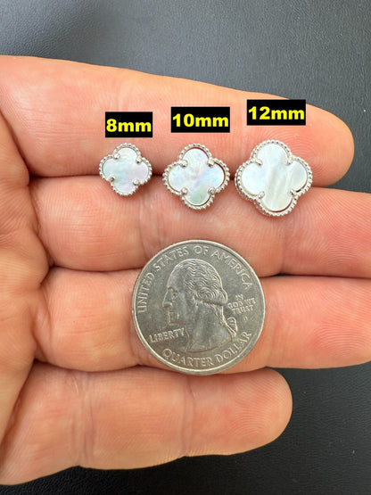 Mother Of Pearl Clover Earrings - 925 Silver - 8mm-12mm