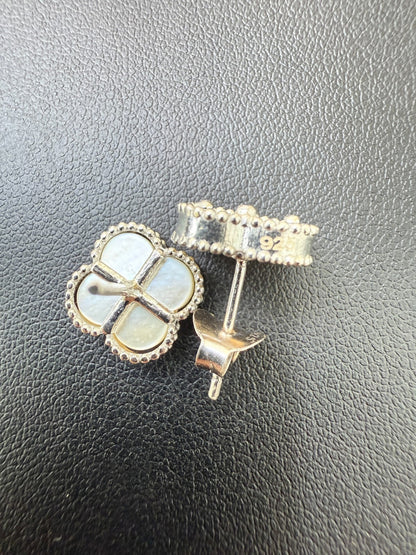 Mother Of Pearl Clover Earrings - 925 Silver - 8mm-12mm