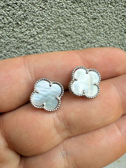Mother Of Pearl Clover Earrings - 925 Silver - 8mm-12mm