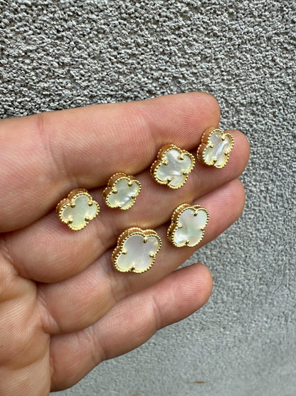 Mother Of Pearl Clover Earrings - 14k Gold Vermeil 925 Silver - 8mm-12mm