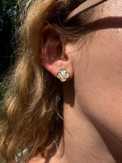 Mother Of Pearl Clover Earrings - 14k Gold Vermeil 925 Silver - 8mm-12mm