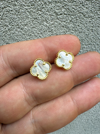 Mother Of Pearl Clover Earrings - 14k Gold Vermeil 925 Silver - 8mm-12mm