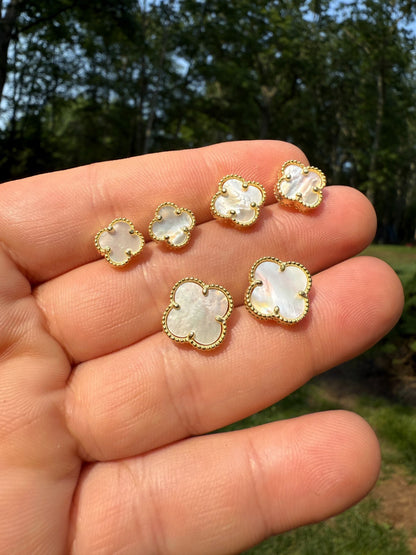 Mother Of Pearl Clover Earrings - 14k Gold Vermeil 925 Silver - 8mm-12mm