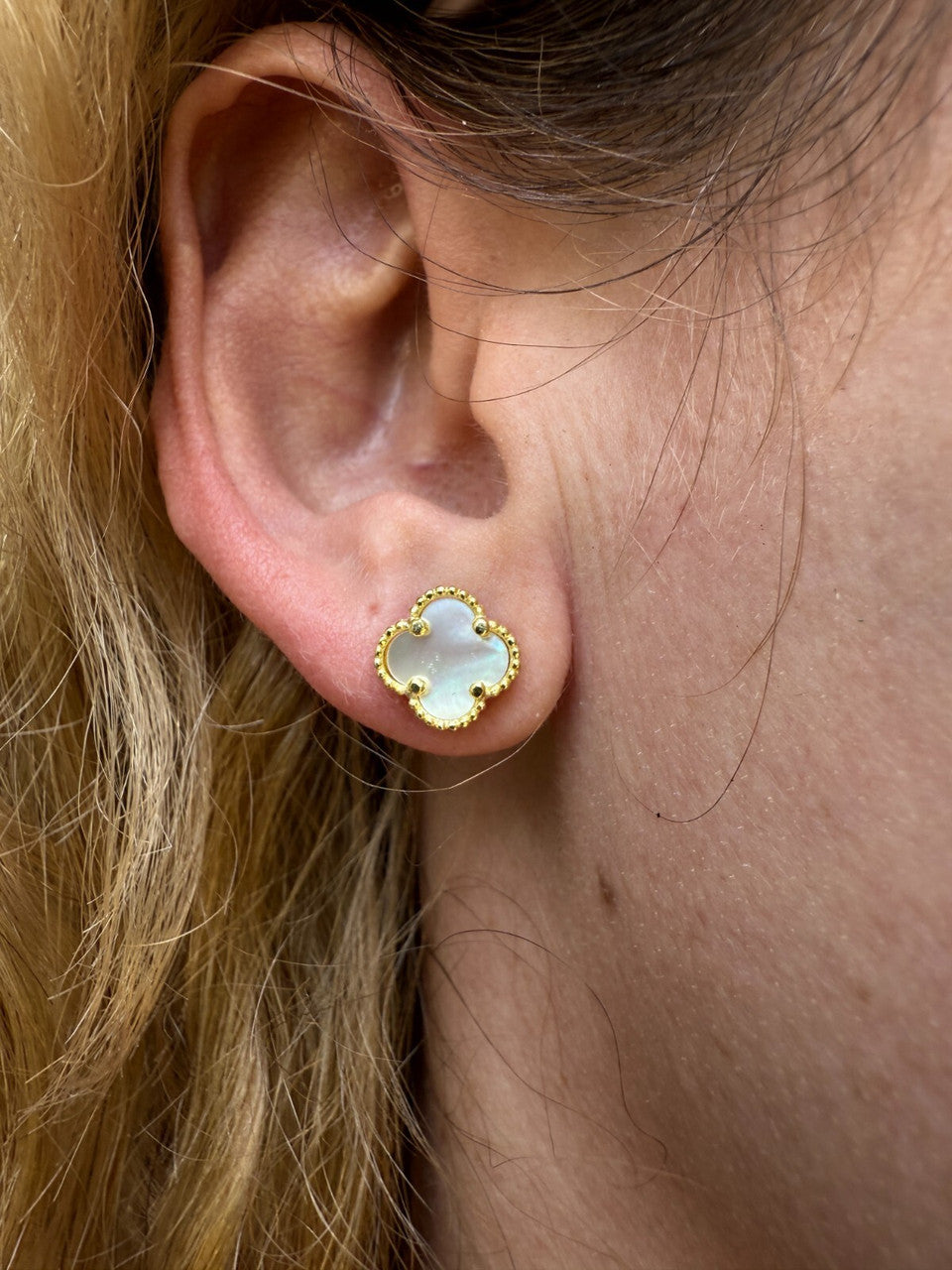 Mother Of Pearl Clover Earrings - 14k Gold Vermeil 925 Silver - 8mm-12mm