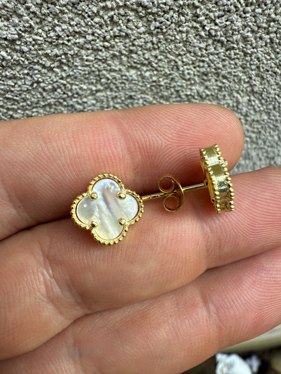 Mother Of Pearl Clover Earrings - 14k Gold Vermeil 925 Silver - 8mm-12mm