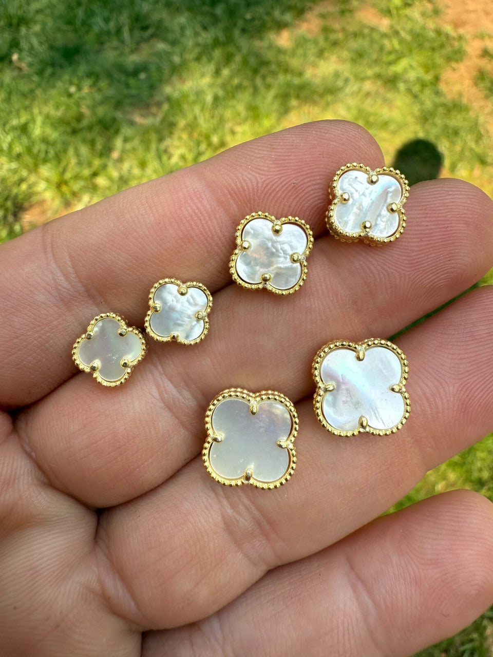 Mother Of Pearl Clover Earrings - 14k Gold Vermeil 925 Silver - 8mm-12mm