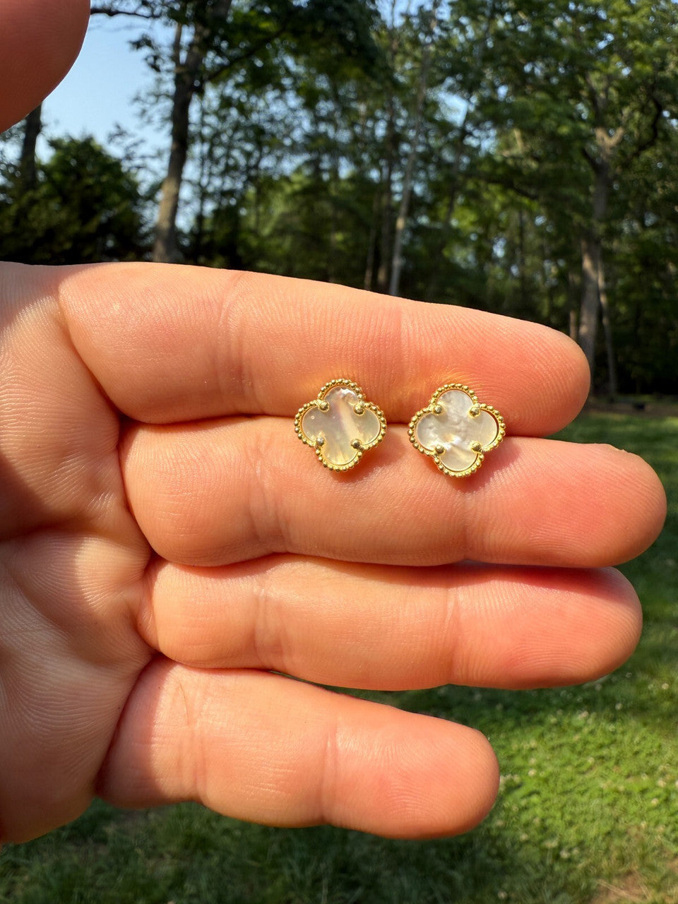 Mother Of Pearl Clover Earrings - 14k Gold Vermeil 925 Silver - 8mm-12mm