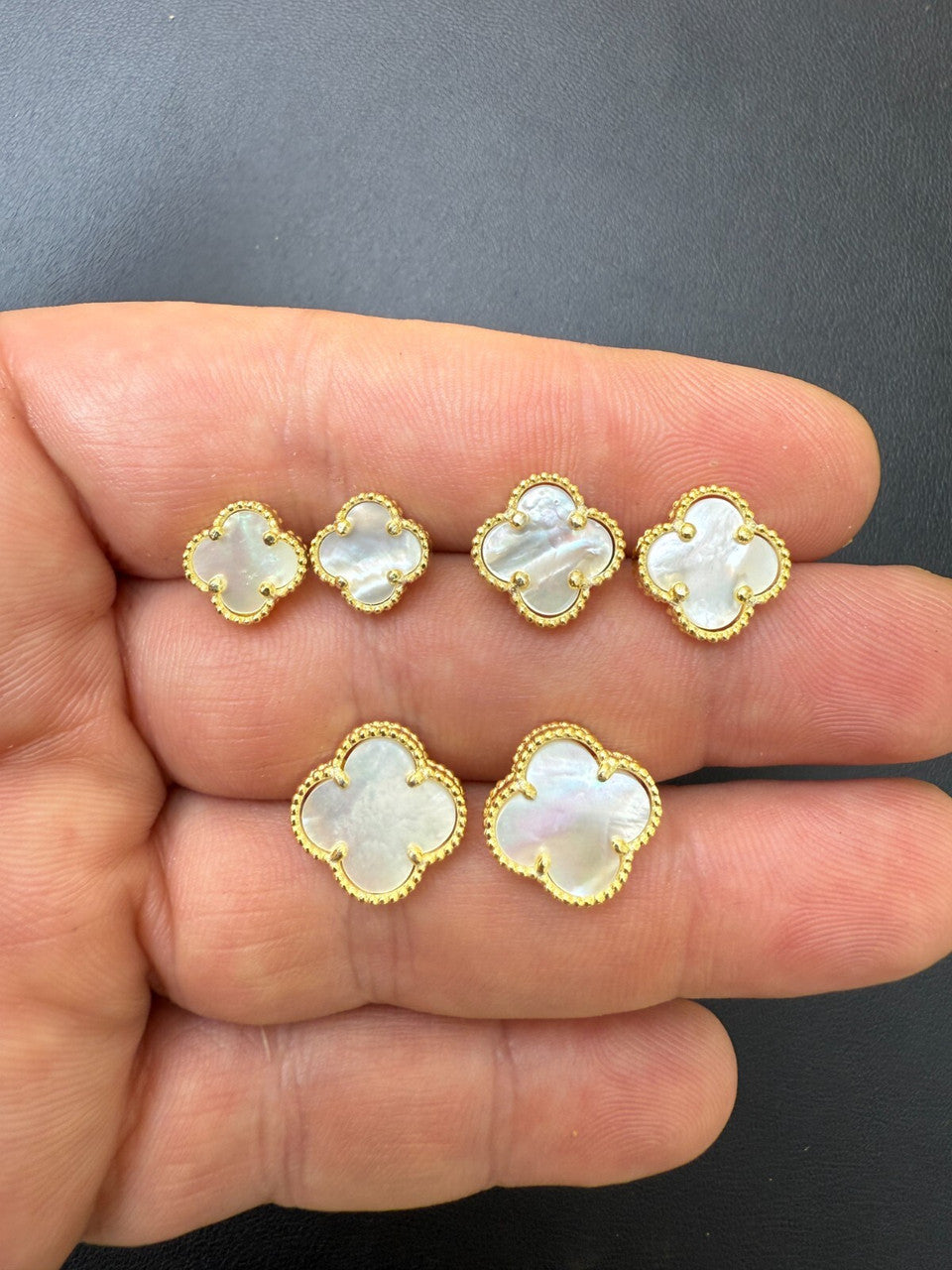 Mother Of Pearl Clover Earrings - 14k Gold Vermeil 925 Silver - 8mm-12mm