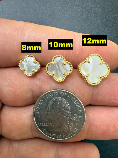 Mother Of Pearl Clover Earrings - 14k Gold Vermeil 925 Silver - 8mm-12mm