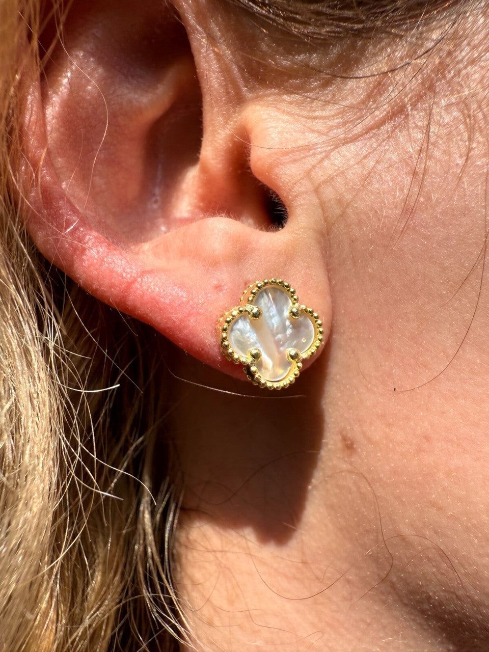 Mother Of Pearl Clover Earrings - 14k Gold Vermeil 925 Silver - 8mm-12mm