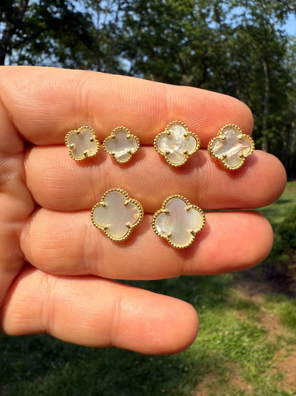 Mother Of Pearl Clover Earrings - 14k Gold Vermeil 925 Silver - 8mm-12mm