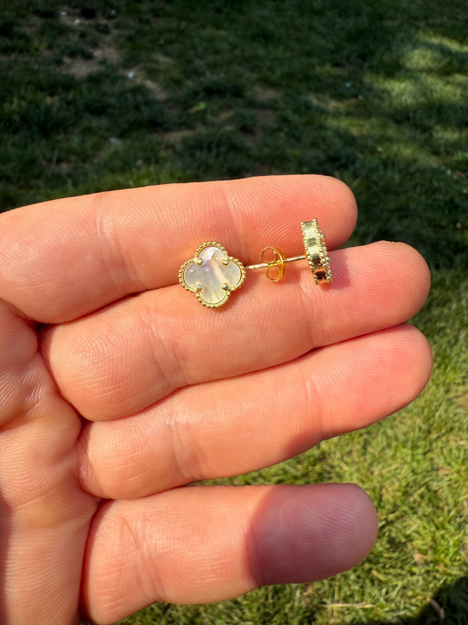 Mother Of Pearl Clover Earrings - 14k Gold Vermeil 925 Silver - 8mm-12mm
