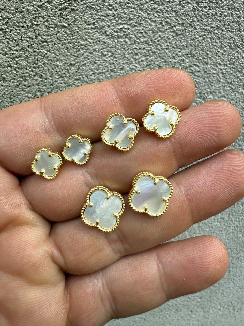 Mother Of Pearl Clover Earrings - 14k Gold Vermeil 925 Silver - 8mm-12mm