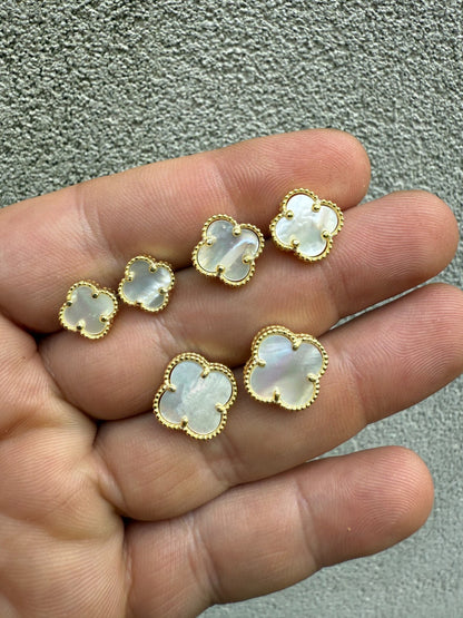 Mother Of Pearl Clover Earrings - 14k Gold Vermeil 925 Silver - 8mm-12mm