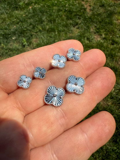 Diamond Cut Clover Earrings - 925 Silver - 8mm-12mm