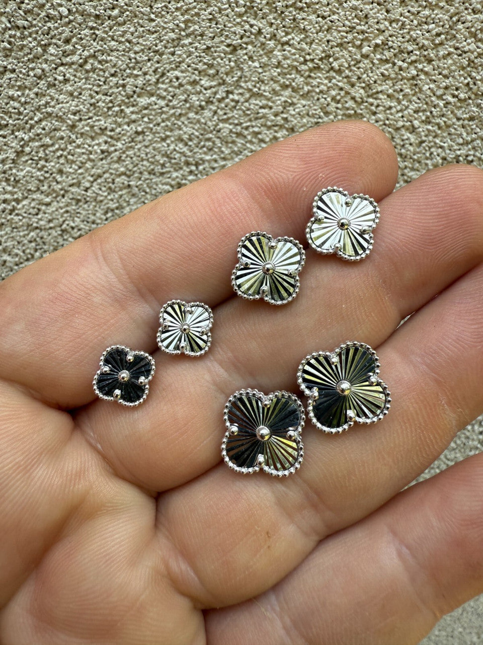 Diamond Cut Clover Earrings - 925 Silver - 8mm-12mm