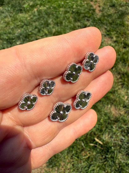 Diamond Cut Clover Earrings - 925 Silver - 8mm-12mm