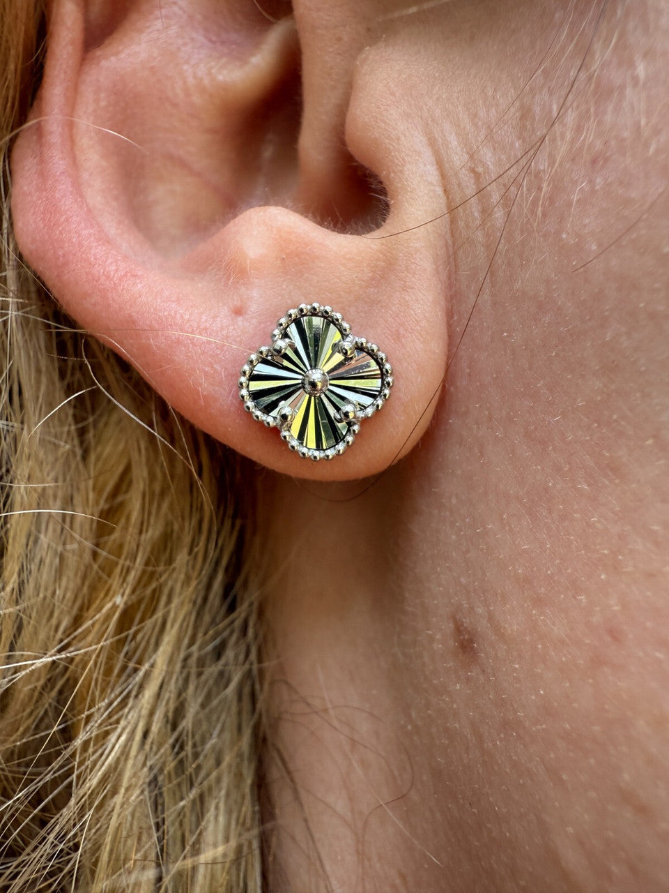 Diamond Cut Clover Earrings - 925 Silver - 8mm-12mm