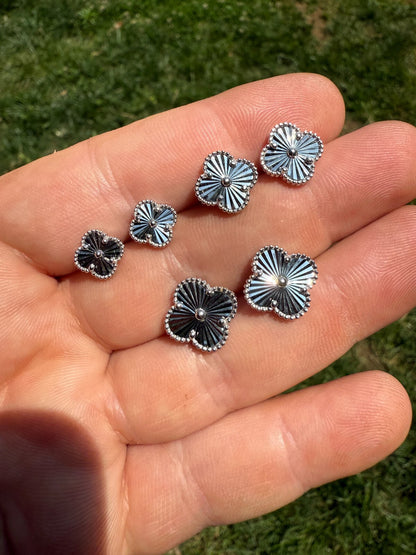 Diamond Cut Clover Earrings - 925 Silver - 8mm-12mm