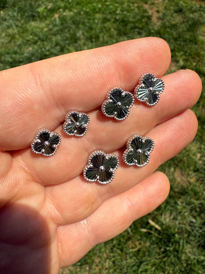 Diamond Cut Clover Earrings - 925 Silver - 8mm-12mm