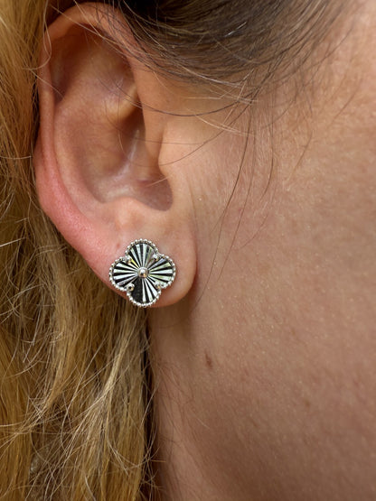 Diamond Cut Clover Earrings - 925 Silver - 8mm-12mm