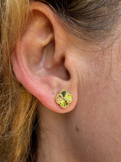 Diamond Cut Clover Earrings - 14k Gold Vermeil 925 Silver - 8mm-12mm