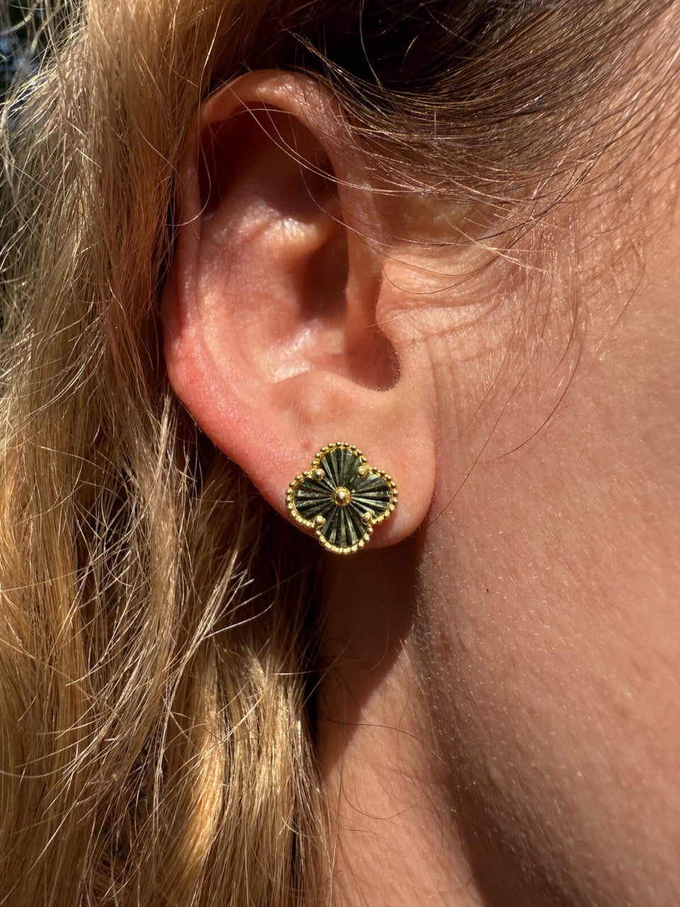 Diamond Cut Clover Earrings - 14k Gold Vermeil 925 Silver - 8mm-12mm