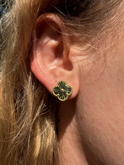 Diamond Cut Clover Earrings - 14k Gold Vermeil 925 Silver - 8mm-12mm