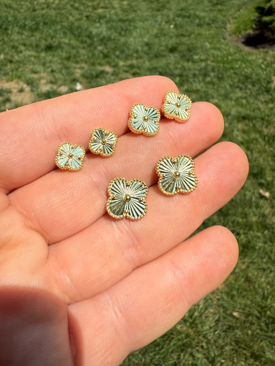 Diamond Cut Clover Earrings - 14k Gold Vermeil 925 Silver - 8mm-12mm